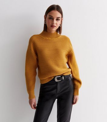 Mustard Chunky Knit High Neck Jumper | New Look