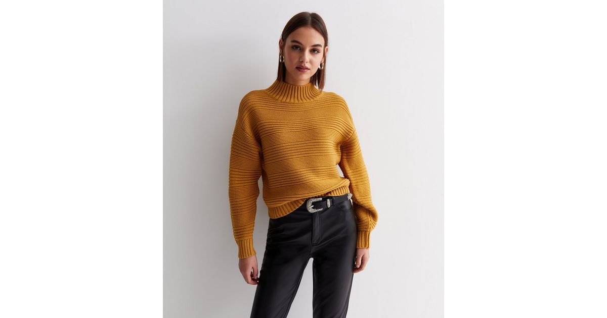 Girls Pale Grey Chunky Knit Roll Neck Longline Jumper