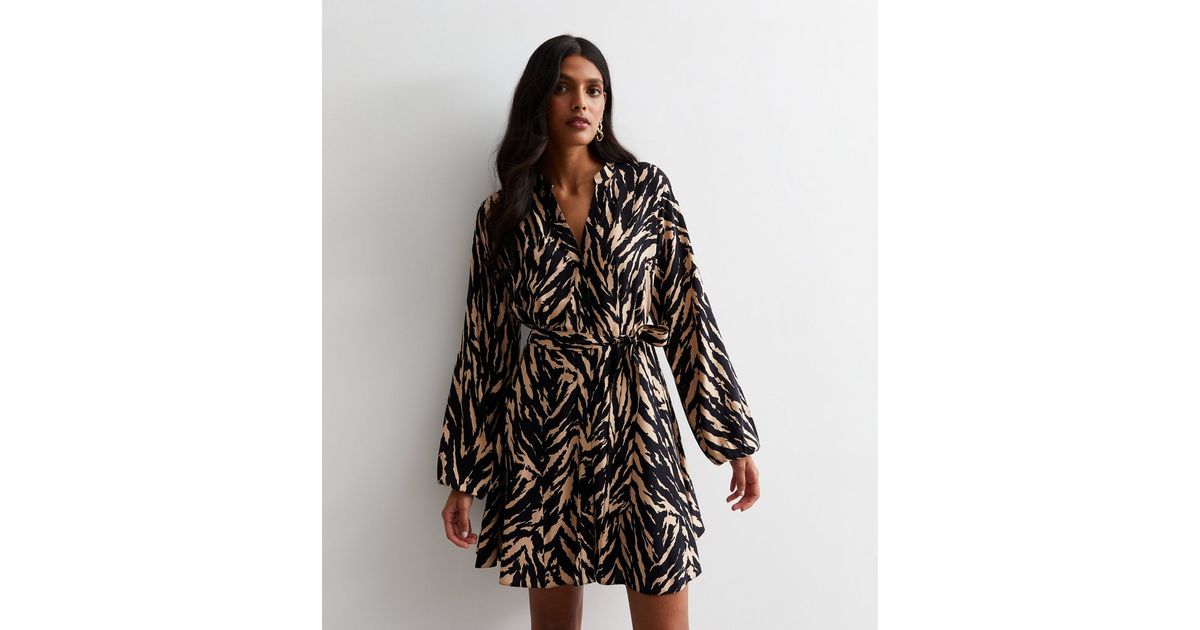 Brown Zebra Print Belted Mini Dress | New Look