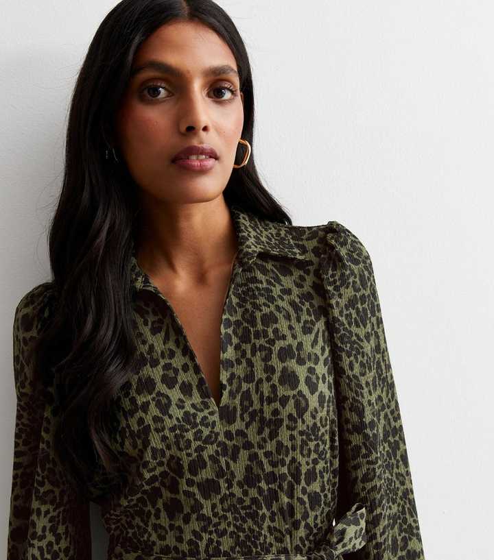 Green Animal Print Crinkle Jersey Midaxi Shirt Dress | New Look