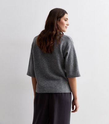 Dark Grey Knit Crew Neck 1/2 Sleeve Boxy Jumper New Look