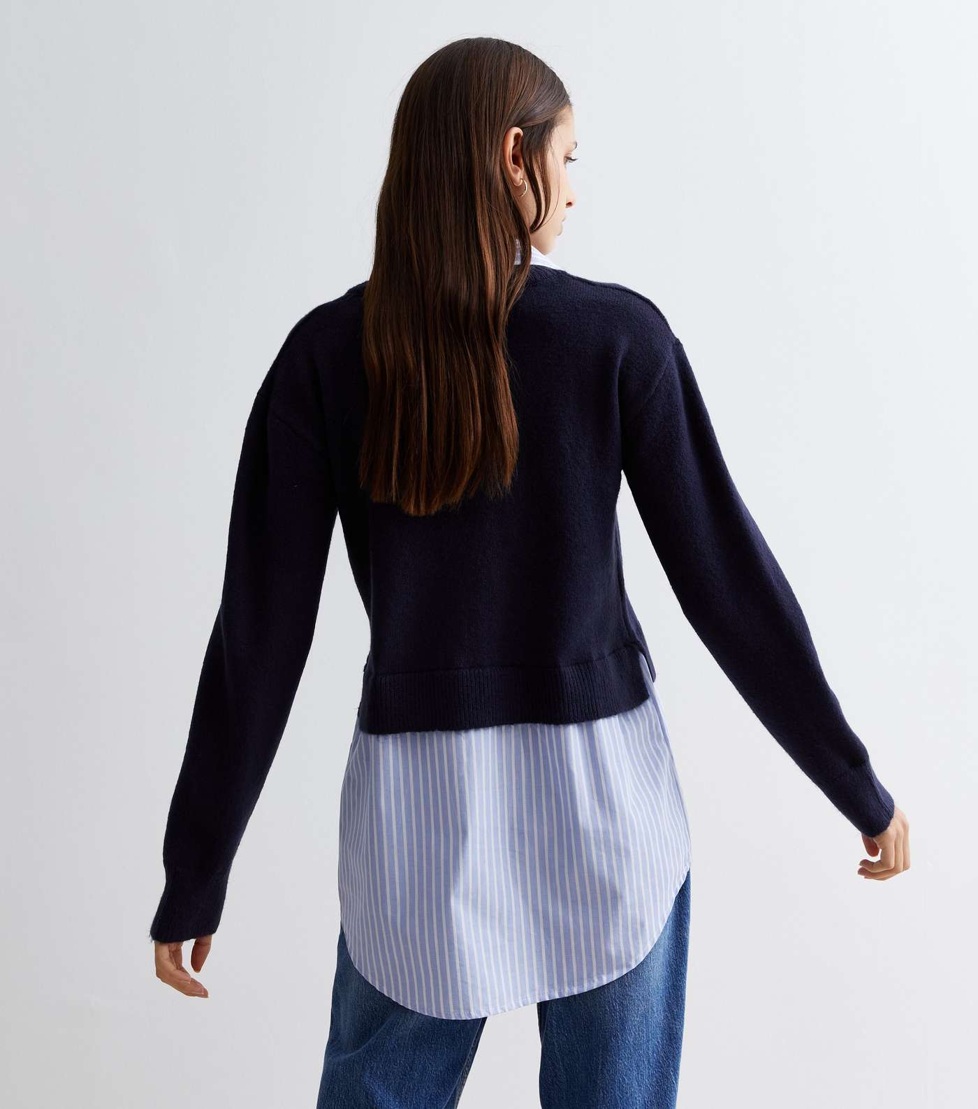 Blue Stripe Knit 2-in-1 Shirt Jumper Image 4