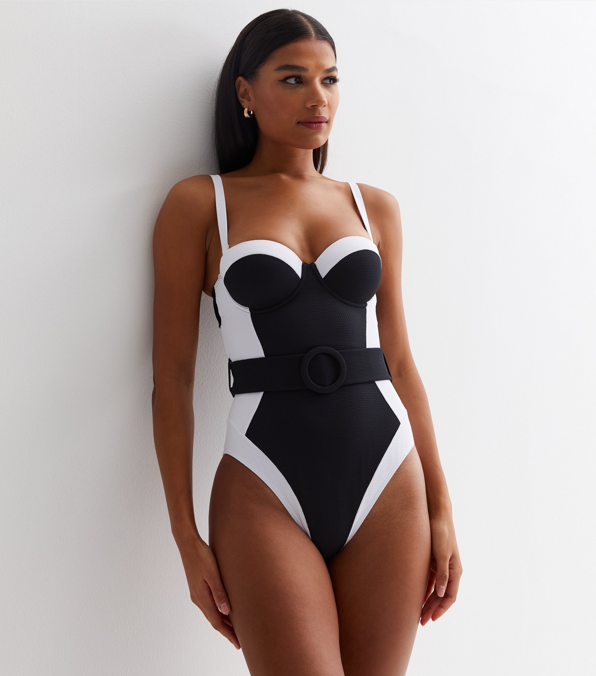 Women's Black Colour Block Belted Illusion Swimsuit New Look