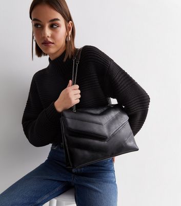 Black Quilted Oversized Cross Body Bag New Look