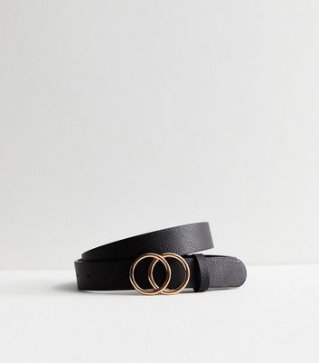 Black Leather-Look Double Circle Buckle Belt New Look