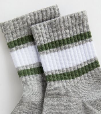 Pale Grey Stripe Tube Socks New Look