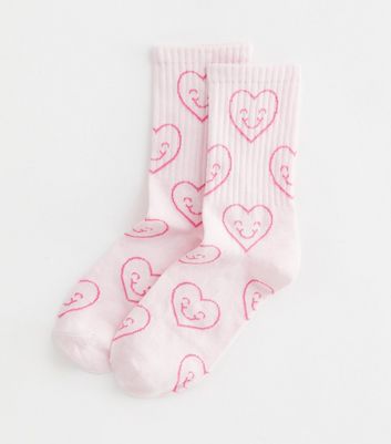 Pale Pink Smiley Heart Socks New Look