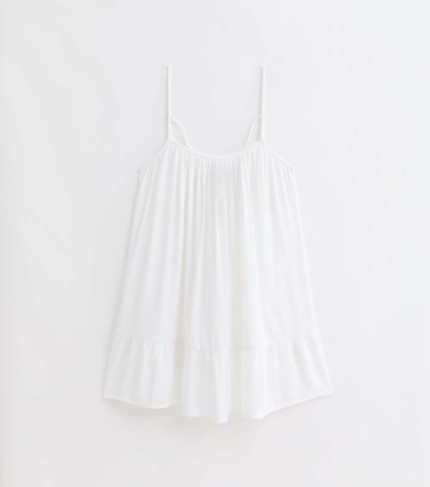 White Textured Strappy Tiered Hem Mini Dress Image 5