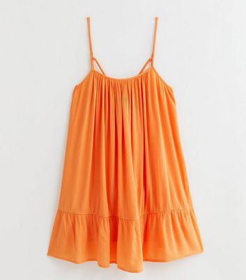 Orange Textured Strappy Tiered Hem Mini Dress New Look