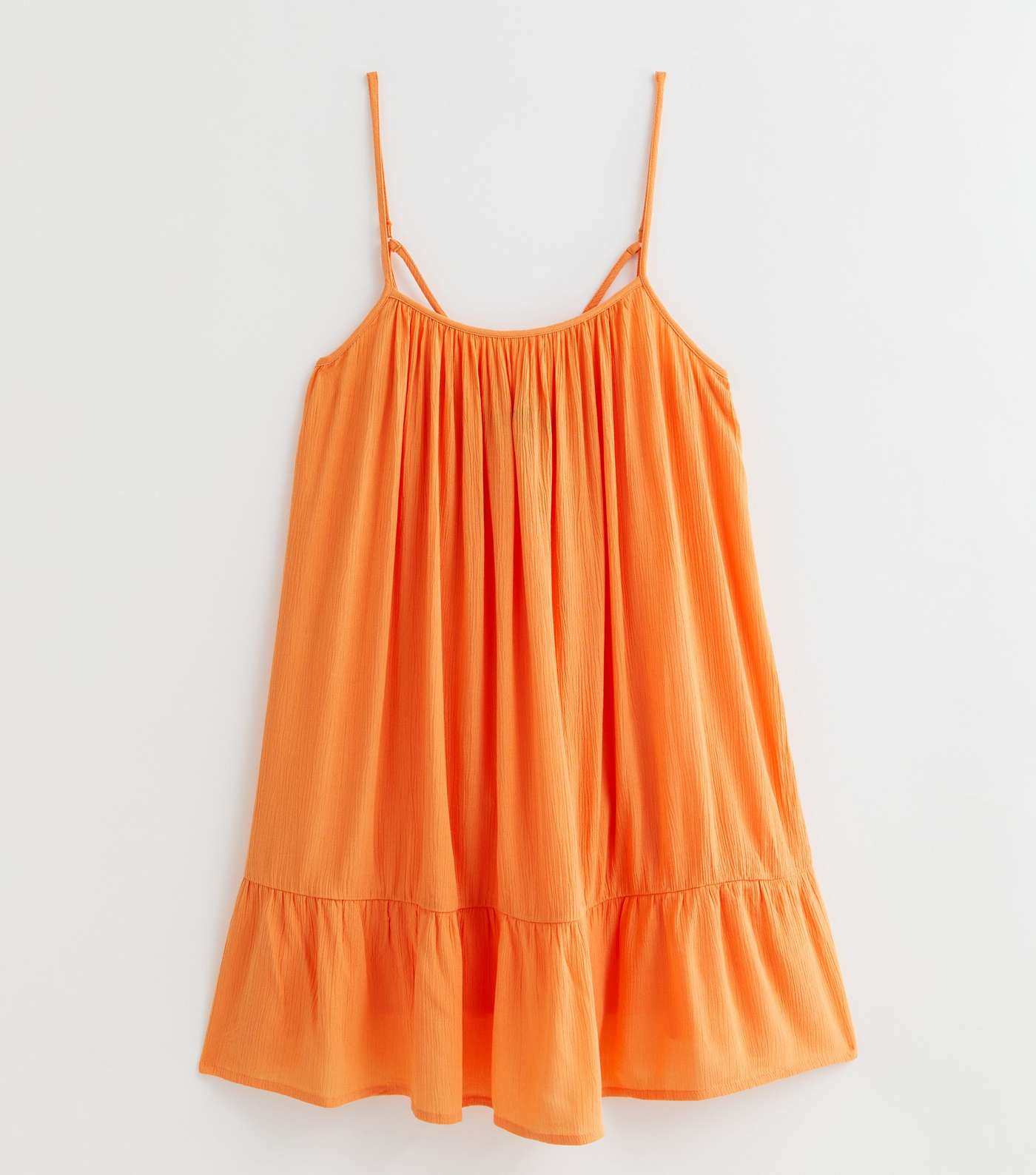 Orange Textured Strappy Tiered Hem Mini Dress Image 5