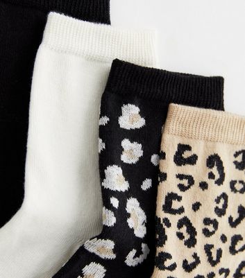 4 Pack Black Cream and Brown Mixed Leopard Print Socks New Look