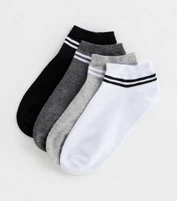 4 Pack Black Grey and White Stripe Trainer Socks