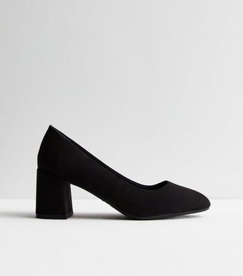 Black Suedette Block Heel Court Shoes | New Look