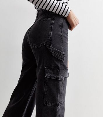 High waisted black store cargo pants womens