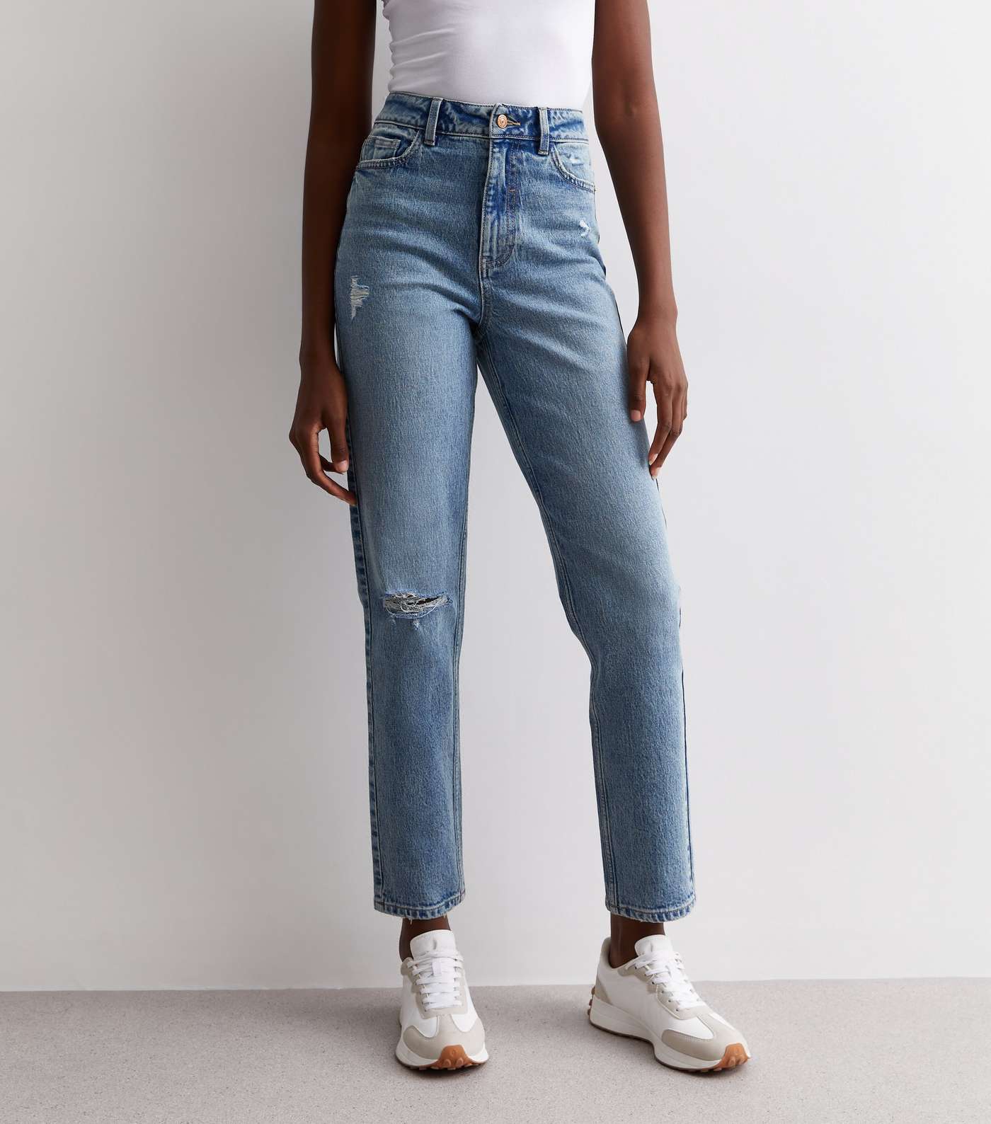 Tall Blue Ripped Knee Tori Mom Jeans Image 2