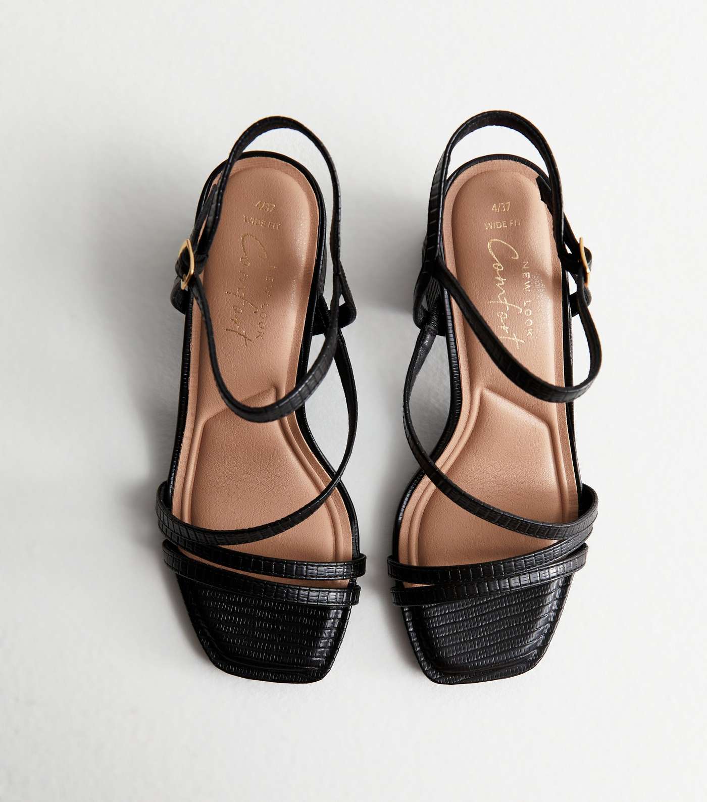 Wide Fit Black Leather-Look Strappy Block Heel Sandals Image 4