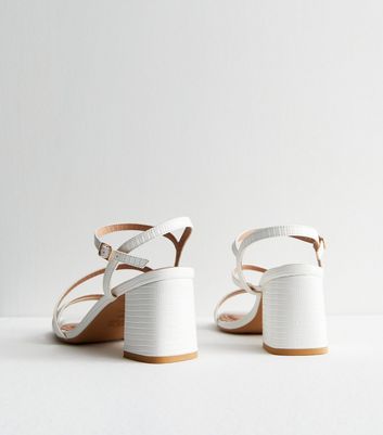 Wide Fit White Leather-Look Strappy Block Heel Sandals New Look