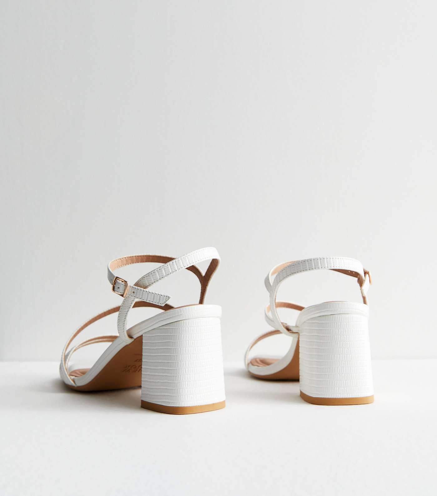 Wide Fit White Leather-Look Strappy Block Heel Sandals Image 4