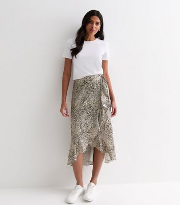 Gini London Stone Animal Print Wrap Midi Skirt New Look