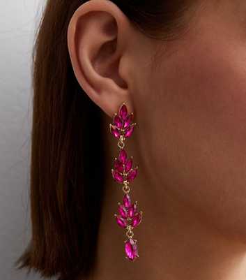 Bright Pink Gemstone Leaf Drop Earrings