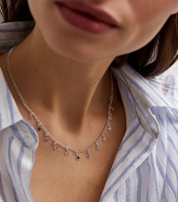 Silver choker necklace with on sale stars