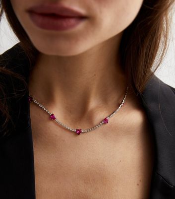 Pink Diamante Heart Gem Necklace New Look