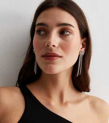 Crystal Flower Diamanté Tassel Earrings