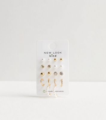 Gold 9 Pack Faux Pearl Diamante Stud Earrings New Look