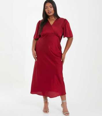 QUIZ Curves Dark Red Satin Midi Dress