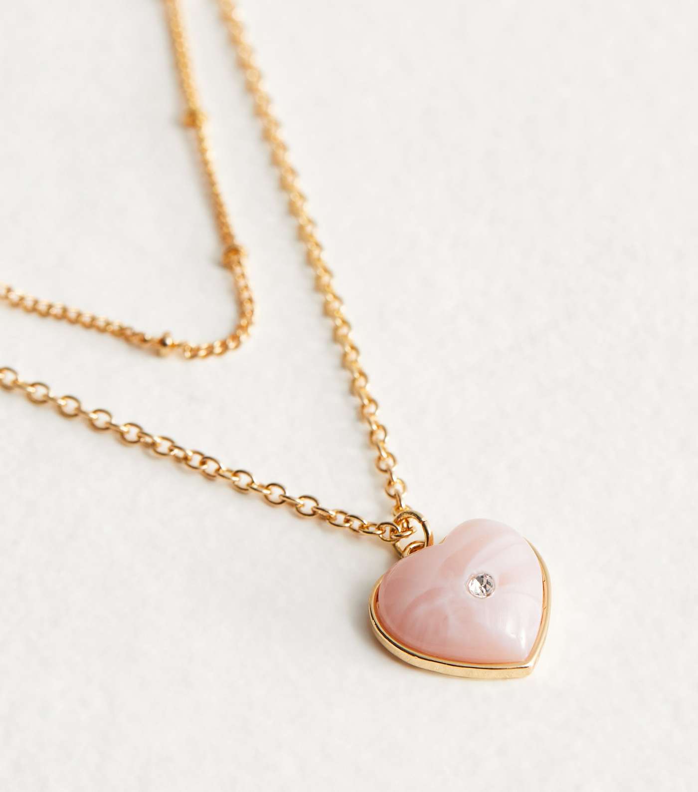 Gold Pink Resin Heart Charm Layered Necklace Image 4