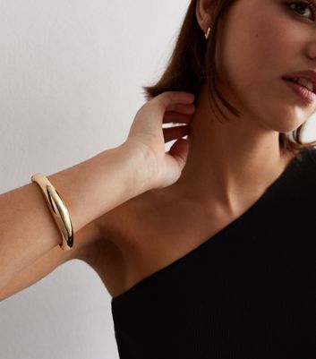 Gold Tapered Hinge Bangle New Look