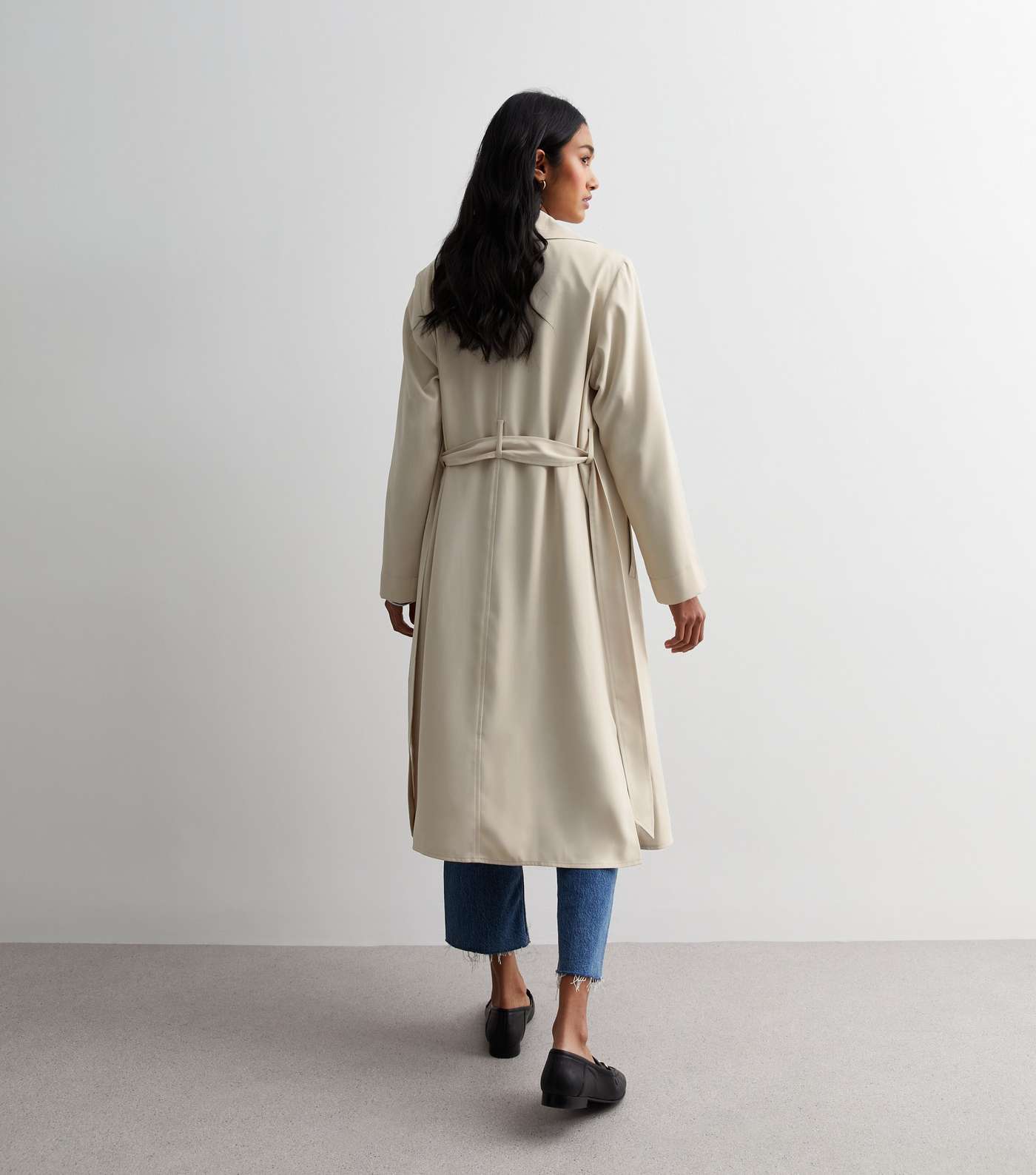 Off White Lightweight Belted Duster Coat Image 4