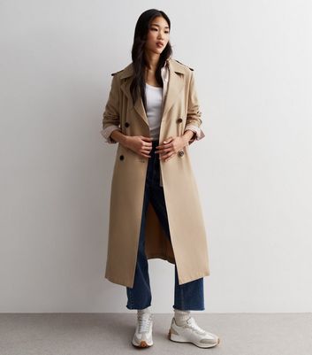 Camel Belted Longline Trench Coat New Look