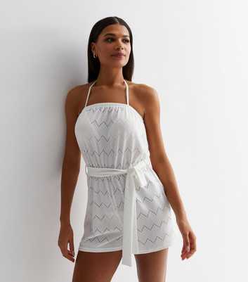 White Chevron Embroidered Strapless Playsuit