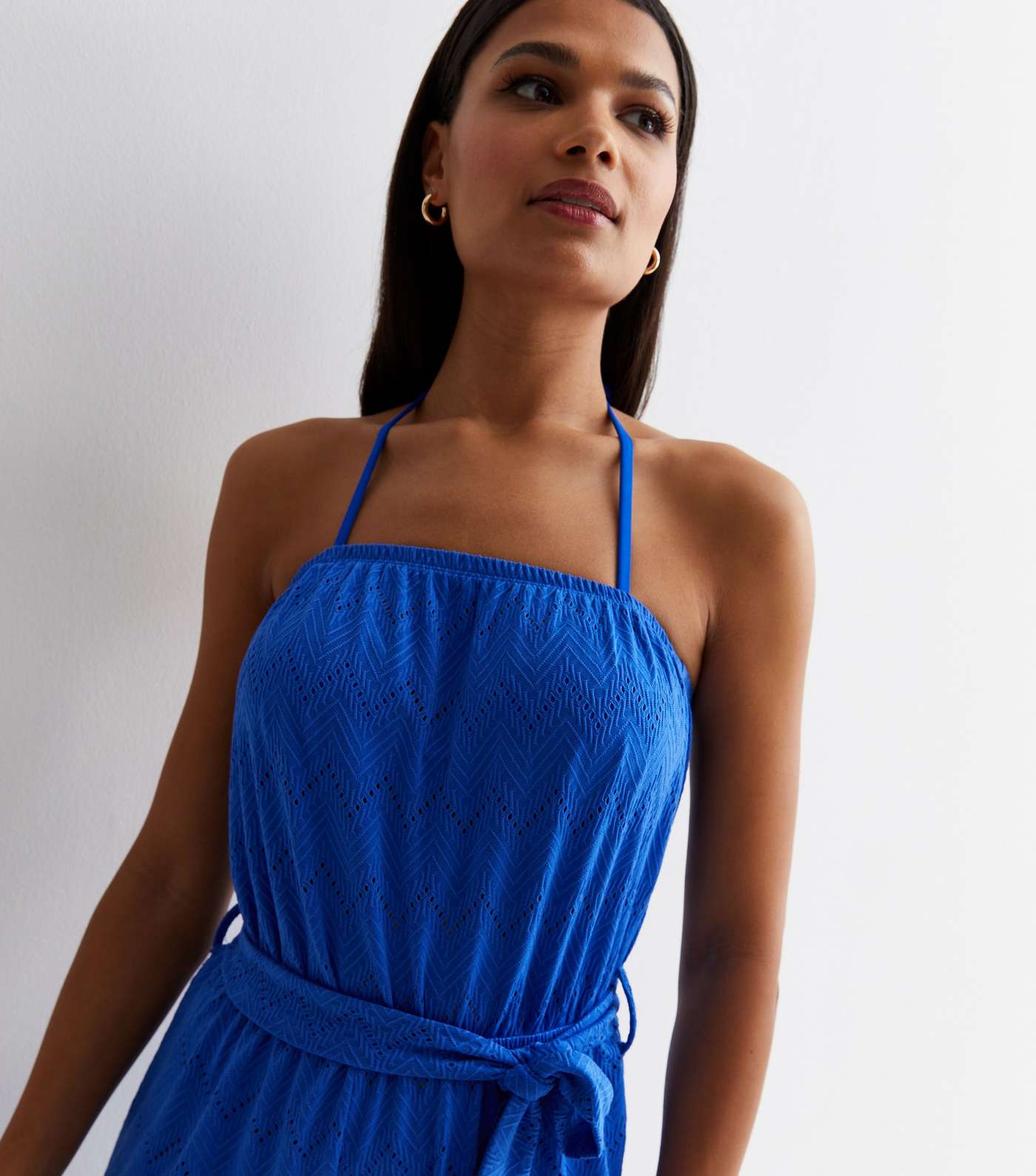 Blue Chevron Embroidered Strapless Playsuit Image 2