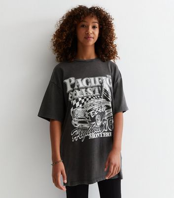 Girls Dark Grey Cotton Pacific Coast Logo Oversized T-Shirt New Look