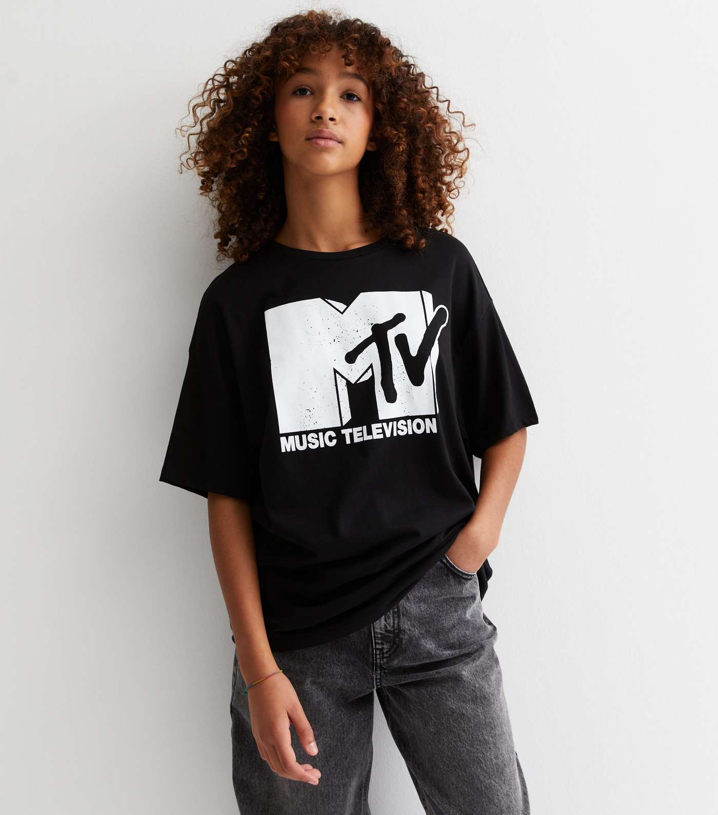 Girls Black Cotton MTV Logo T-Shirt Image 2