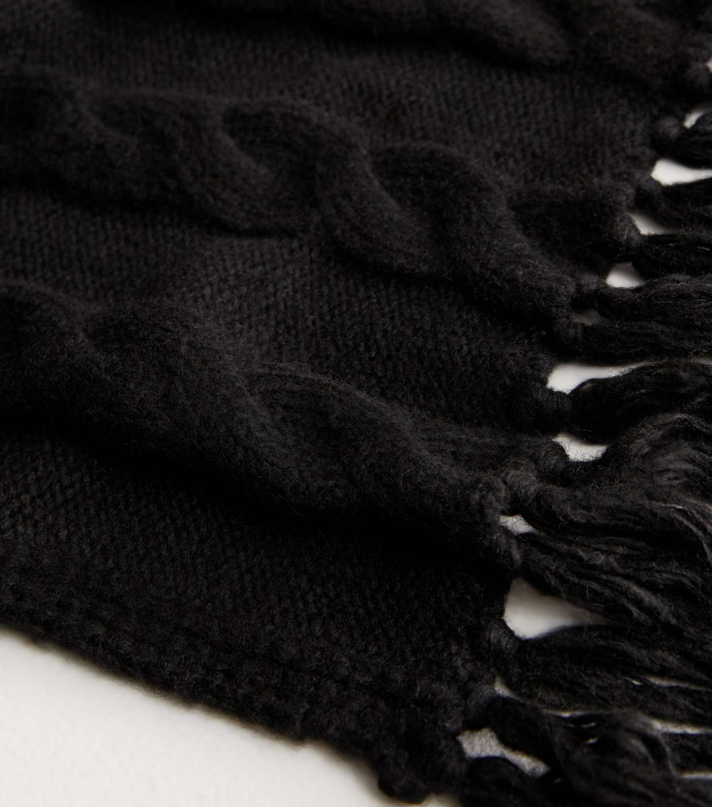 Black Chunky Knit Oversized Tassel Scarf Image 3
