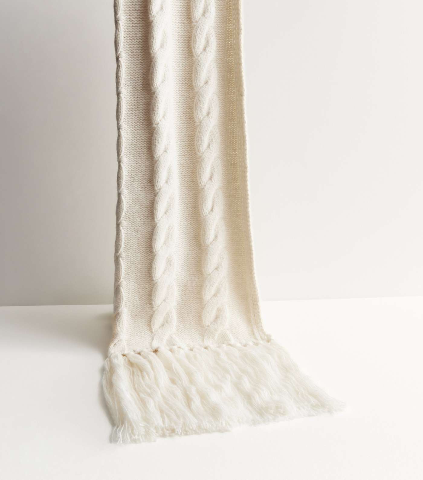 Cream Chunky Knit Oversized Tassel Scarf Image 2