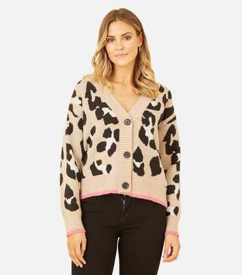 Yumi Brown Leopard Print Knit Cardigan