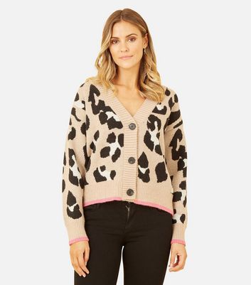 Yumi Brown Leopard Print Knit Cardigan | New Look