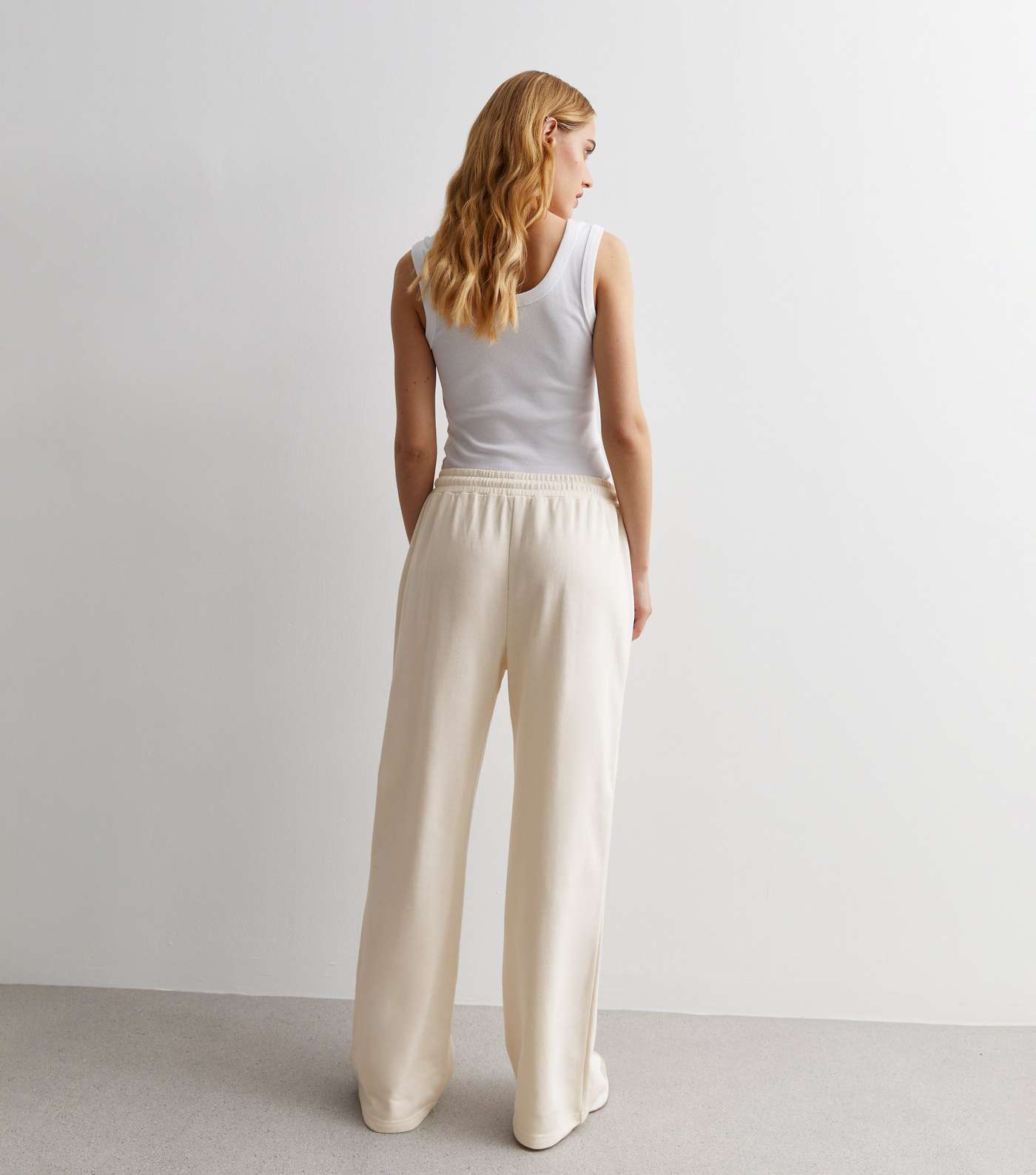Off White Jersey Wide Leg Joggers Image 4