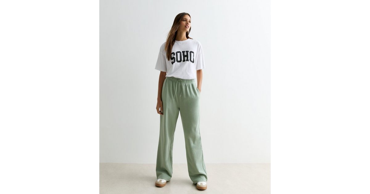 Light Green Jersey Wide Leg Joggers | New Look