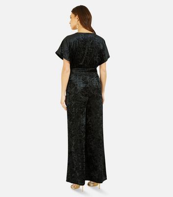 Yumi Black Velvet Kimono Sleeve Jumpsuit | New Look