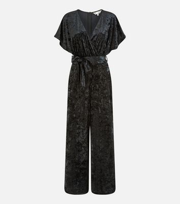 Yumi Black Velvet Kimono Sleeve Jumpsuit New Look
