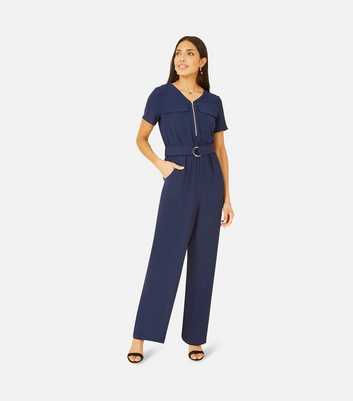 Yumi Navy Wide Leg Belted Jumpsuit