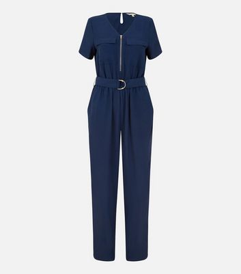 Yumi Navy Wide Leg Belted Jumpsuit New Look