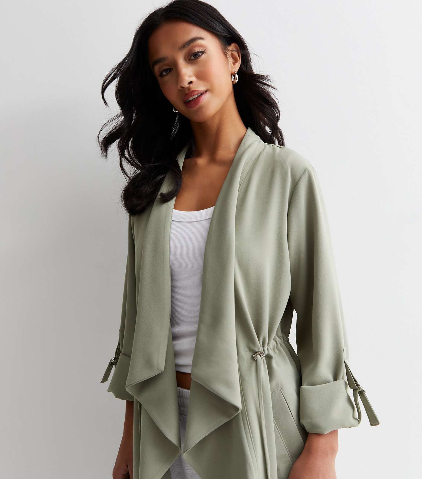 Petite Olive Waterfall Duster Coat Image 2