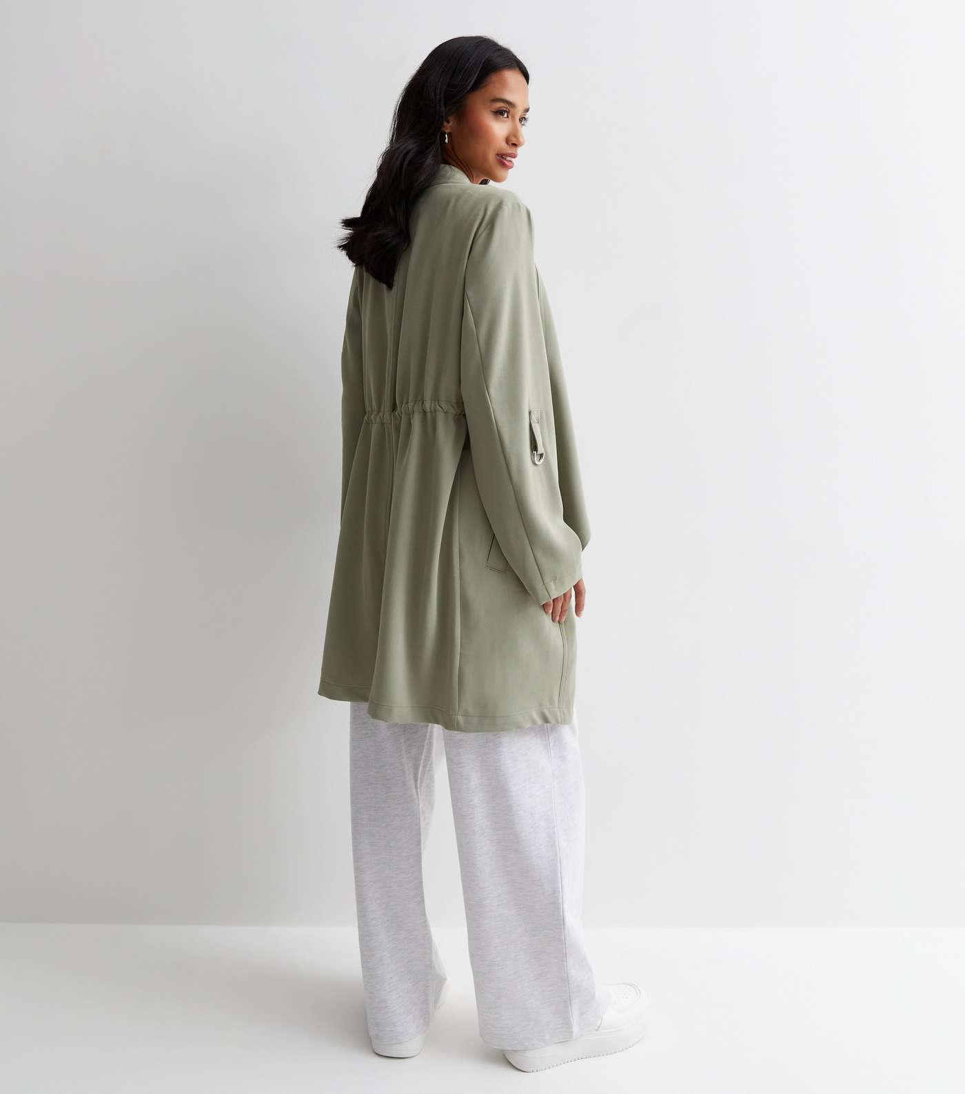 Petite Olive Waterfall Duster Coat Image 4