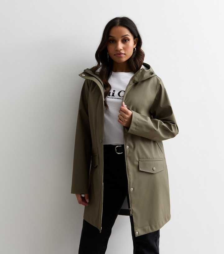 Petite Khaki Hooded Rain Anorak